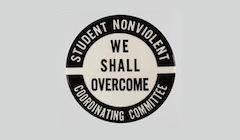 A circular graphic that says: "Student Nonviolent Coordinating Committee: We Shall Overcome"