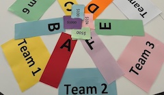 Small strips of colored paper with different Team Numbers and Letters printed on the paper.