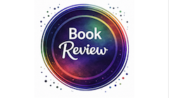 A circle with a multi-colored background; foreground text reads "Book Review"